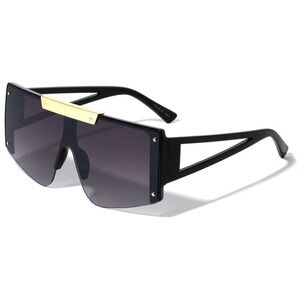 Shield Sunglasses Black Lens Flat Top Oversized Fashion Shades‎ Designer Style